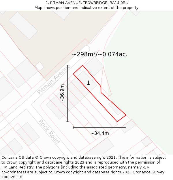 1, PITMAN AVENUE, TROWBRIDGE, BA14 0BU: Plot and title map