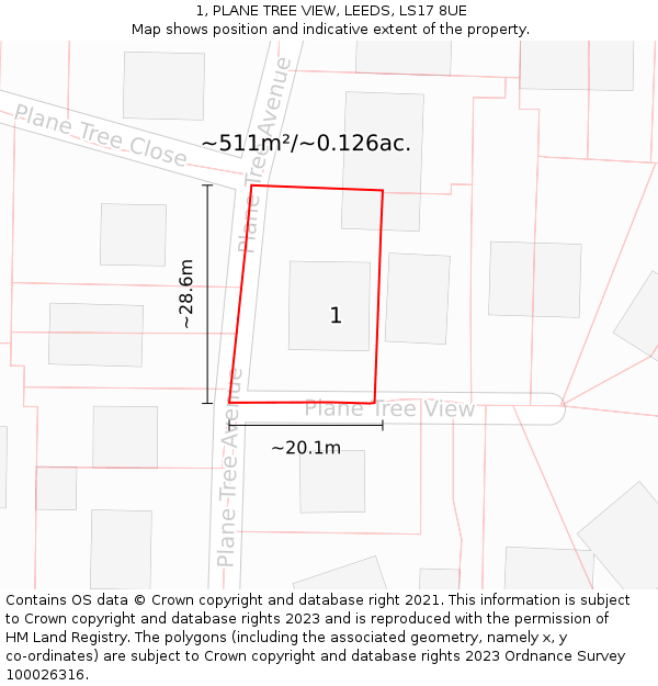 1, PLANE TREE VIEW, LEEDS, LS17 8UE: Plot and title map