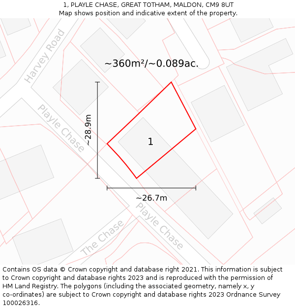 1, PLAYLE CHASE, GREAT TOTHAM, MALDON, CM9 8UT: Plot and title map