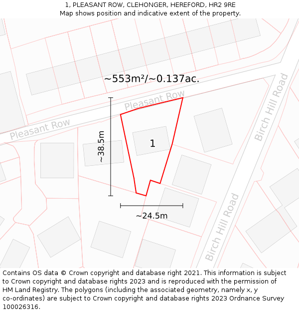 1, PLEASANT ROW, CLEHONGER, HEREFORD, HR2 9RE: Plot and title map