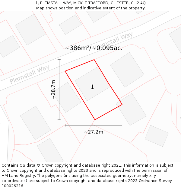 1, PLEMSTALL WAY, MICKLE TRAFFORD, CHESTER, CH2 4QJ: Plot and title map