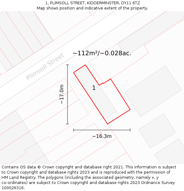 1, PLIMSOLL STREET, KIDDERMINSTER, DY11 6TZ: Plot and title map