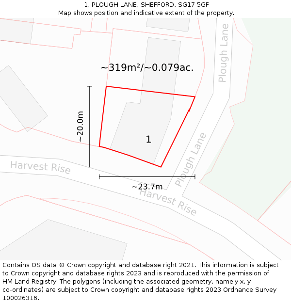1, PLOUGH LANE, SHEFFORD, SG17 5GF: Plot and title map