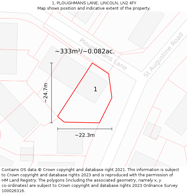 1, PLOUGHMANS LANE, LINCOLN, LN2 4FY: Plot and title map