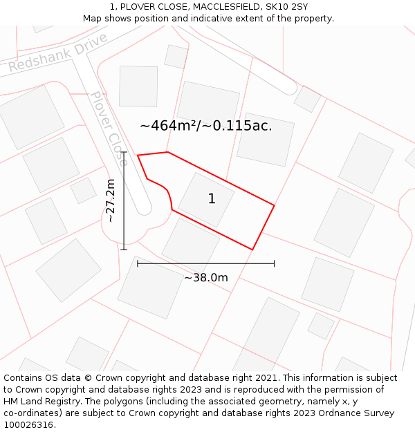 1, PLOVER CLOSE, MACCLESFIELD, SK10 2SY: Plot and title map