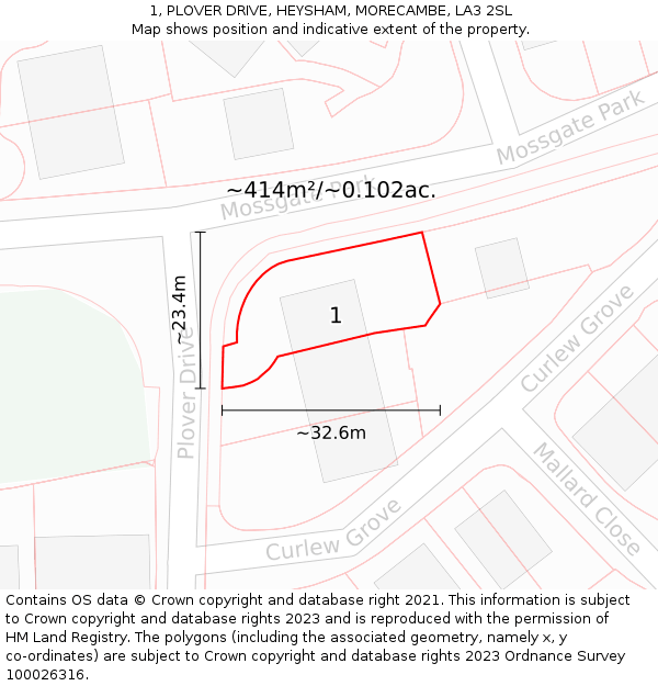 1, PLOVER DRIVE, HEYSHAM, MORECAMBE, LA3 2SL: Plot and title map