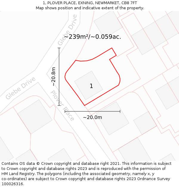 1, PLOVER PLACE, EXNING, NEWMARKET, CB8 7FT: Plot and title map