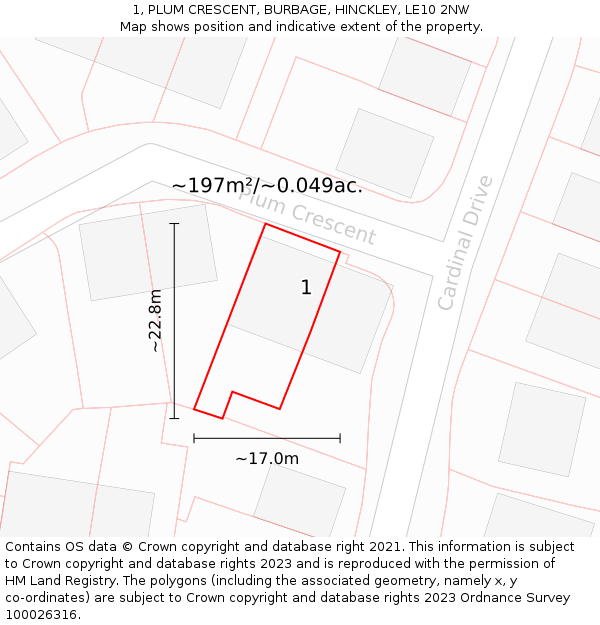 1, PLUM CRESCENT, BURBAGE, HINCKLEY, LE10 2NW: Plot and title map