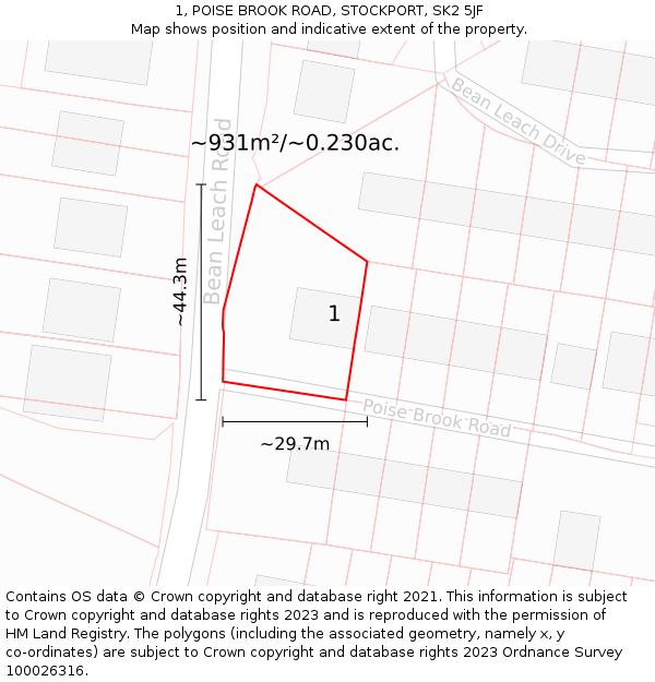 1, POISE BROOK ROAD, STOCKPORT, SK2 5JF: Plot and title map