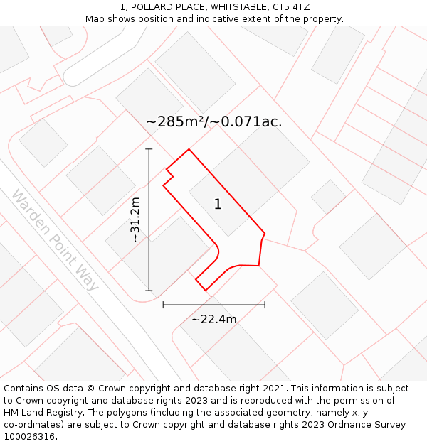1, POLLARD PLACE, WHITSTABLE, CT5 4TZ: Plot and title map