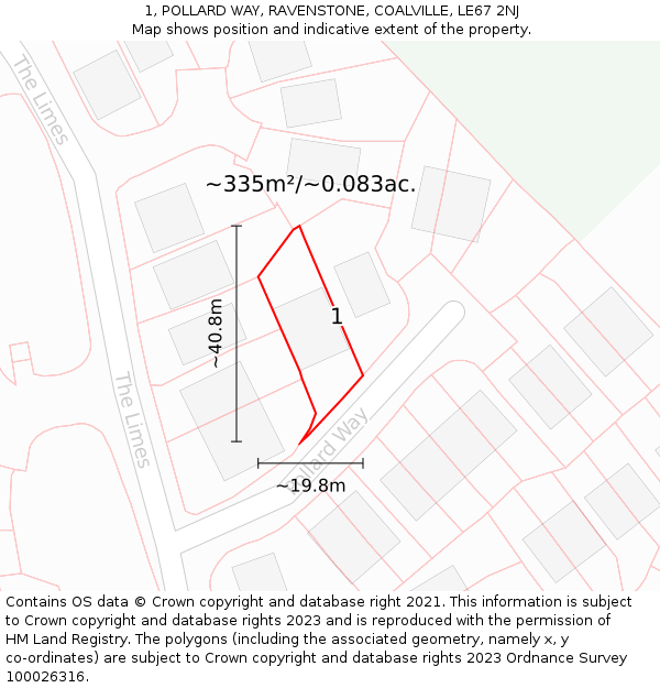 1, POLLARD WAY, RAVENSTONE, COALVILLE, LE67 2NJ: Plot and title map