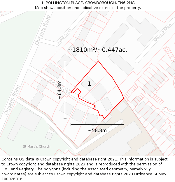 1, POLLINGTON PLACE, CROWBOROUGH, TN6 2NG: Plot and title map