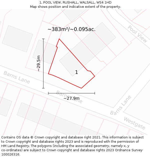 1, POOL VIEW, RUSHALL, WALSALL, WS4 1HD: Plot and title map
