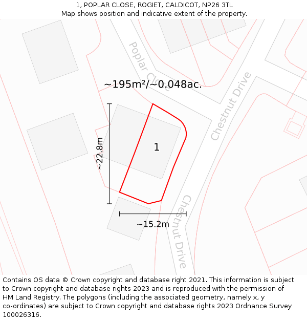 1, POPLAR CLOSE, ROGIET, CALDICOT, NP26 3TL: Plot and title map