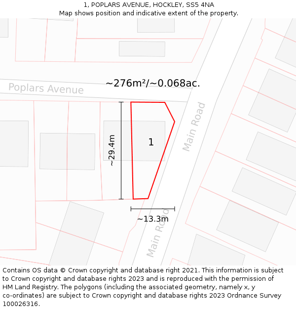 1, POPLARS AVENUE, HOCKLEY, SS5 4NA: Plot and title map