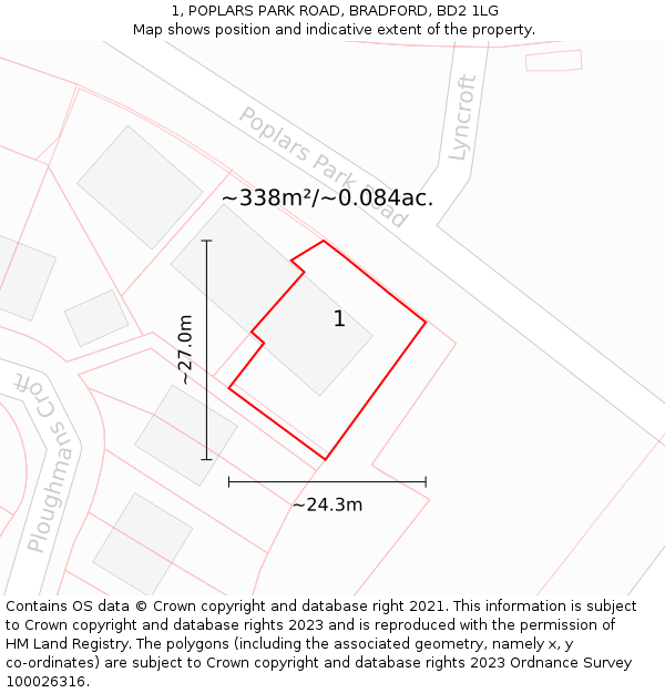 1, POPLARS PARK ROAD, BRADFORD, BD2 1LG: Plot and title map