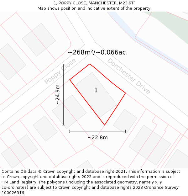 1, POPPY CLOSE, MANCHESTER, M23 9TF: Plot and title map