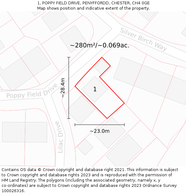 1, POPPY FIELD DRIVE, PENYFFORDD, CHESTER, CH4 0GE: Plot and title map