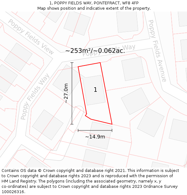 1, POPPY FIELDS WAY, PONTEFRACT, WF8 4FP: Plot and title map