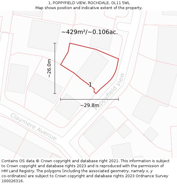1, POPPYFIELD VIEW, ROCHDALE, OL11 5WL: Plot and title map