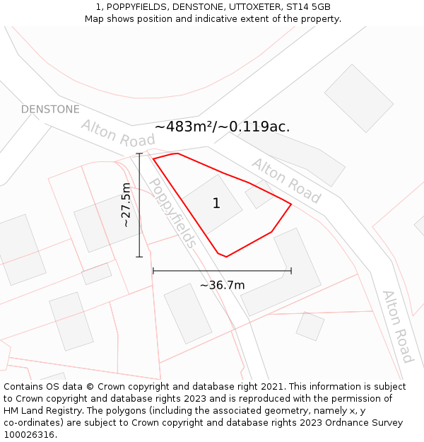 1, POPPYFIELDS, DENSTONE, UTTOXETER, ST14 5GB: Plot and title map