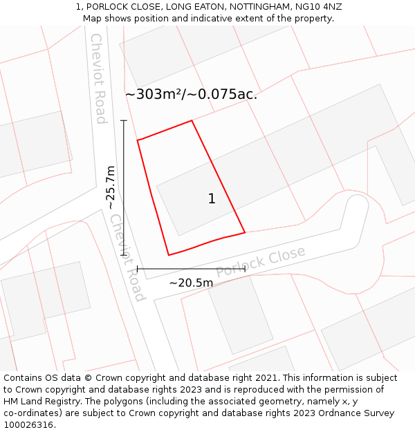 1, PORLOCK CLOSE, LONG EATON, NOTTINGHAM, NG10 4NZ: Plot and title map