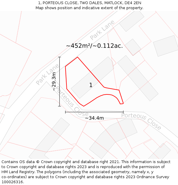 1, PORTEOUS CLOSE, TWO DALES, MATLOCK, DE4 2EN: Plot and title map
