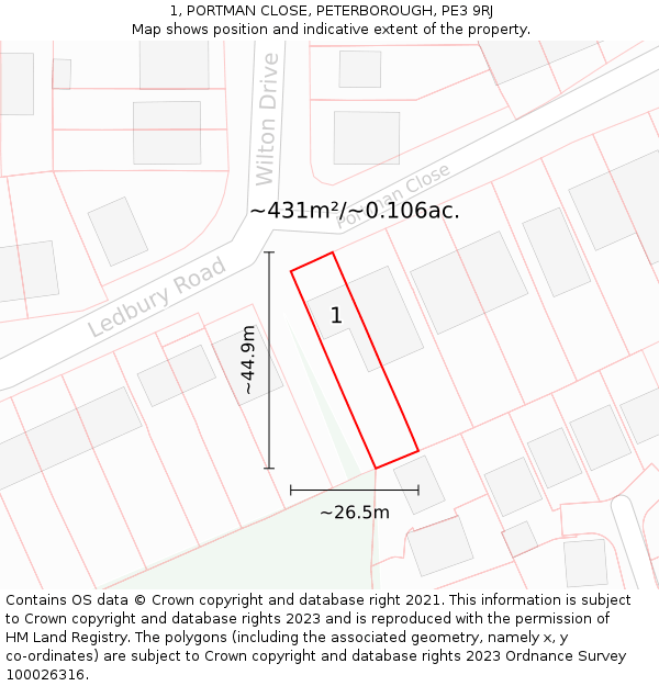 1, PORTMAN CLOSE, PETERBOROUGH, PE3 9RJ: Plot and title map
