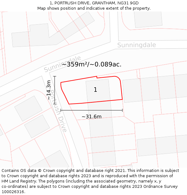 1, PORTRUSH DRIVE, GRANTHAM, NG31 9GD: Plot and title map