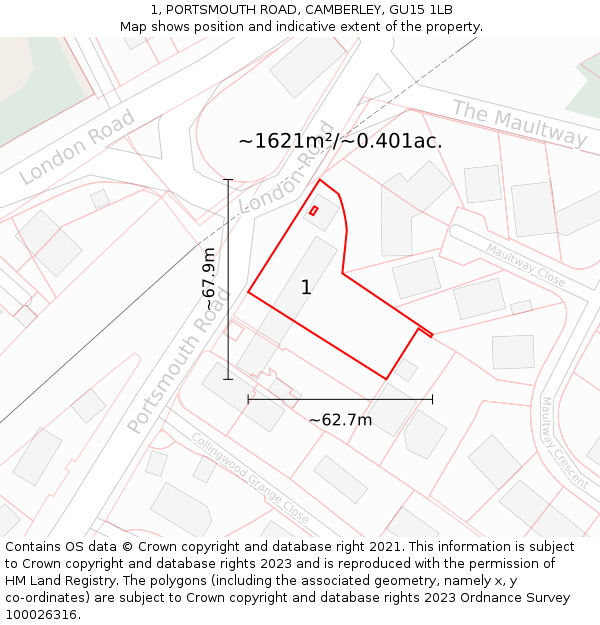 1, PORTSMOUTH ROAD, CAMBERLEY, GU15 1LB: Plot and title map