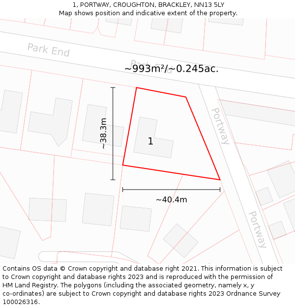 1, PORTWAY, CROUGHTON, BRACKLEY, NN13 5LY: Plot and title map
