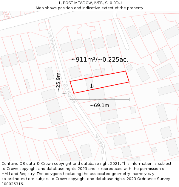 1, POST MEADOW, IVER, SL0 0DU: Plot and title map
