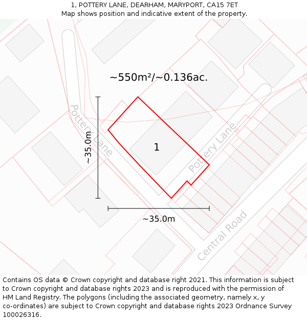 1, POTTERY LANE, DEARHAM, MARYPORT, CA15 7ET: Plot and title map