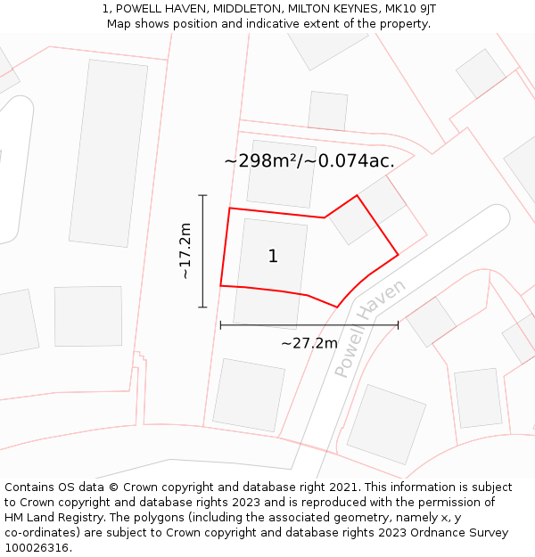 1, POWELL HAVEN, MIDDLETON, MILTON KEYNES, MK10 9JT: Plot and title map
