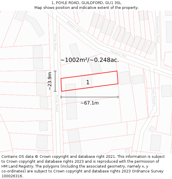 1, POYLE ROAD, GUILDFORD, GU1 3SL: Plot and title map