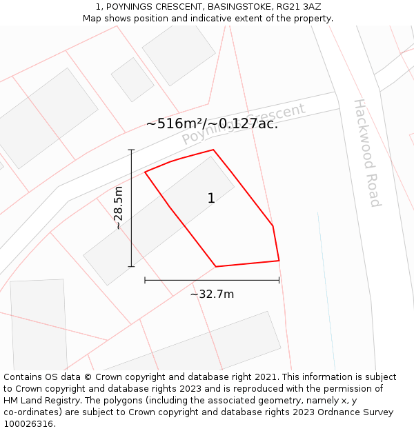 1, POYNINGS CRESCENT, BASINGSTOKE, RG21 3AZ: Plot and title map