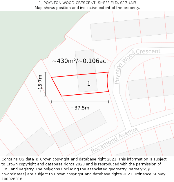 1, POYNTON WOOD CRESCENT, SHEFFIELD, S17 4NB: Plot and title map
