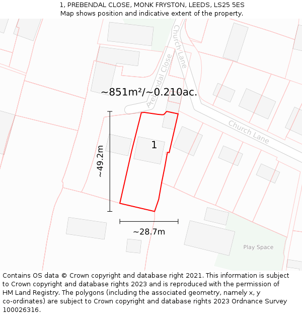 1, PREBENDAL CLOSE, MONK FRYSTON, LEEDS, LS25 5ES: Plot and title map
