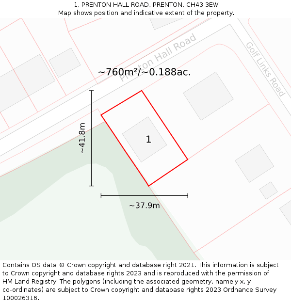 1, PRENTON HALL ROAD, PRENTON, CH43 3EW: Plot and title map