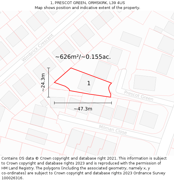 1, PRESCOT GREEN, ORMSKIRK, L39 4US: Plot and title map