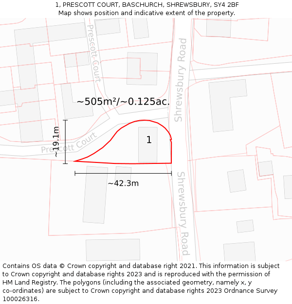 1, PRESCOTT COURT, BASCHURCH, SHREWSBURY, SY4 2BF: Plot and title map