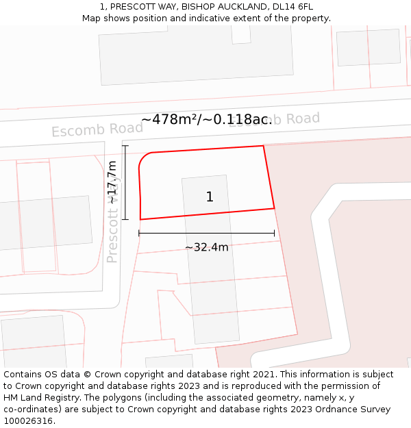 1, PRESCOTT WAY, BISHOP AUCKLAND, DL14 6FL: Plot and title map
