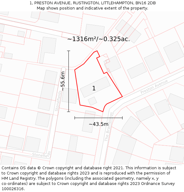 1, PRESTON AVENUE, RUSTINGTON, LITTLEHAMPTON, BN16 2DB: Plot and title map