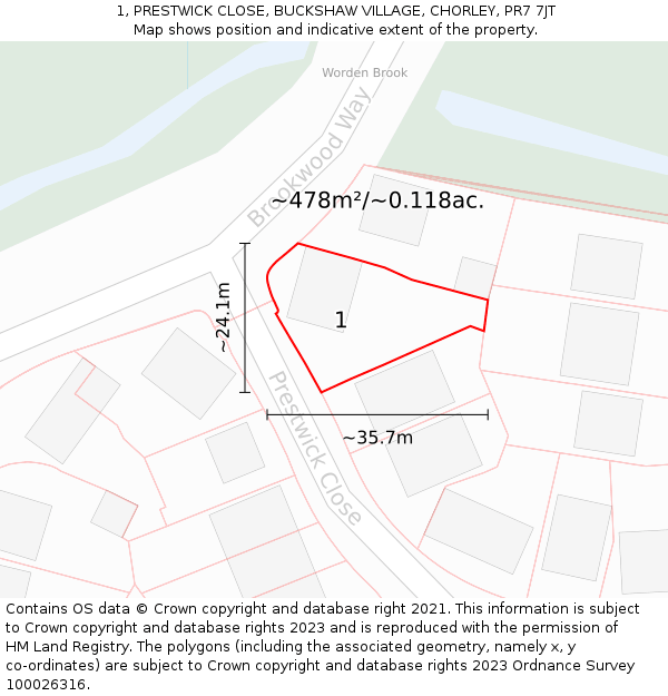 1, PRESTWICK CLOSE, BUCKSHAW VILLAGE, CHORLEY, PR7 7JT: Plot and title map