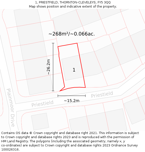 1, PRIESTFIELD, THORNTON-CLEVELEYS, FY5 3QQ: Plot and title map