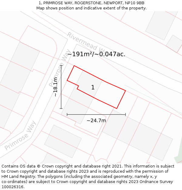 1, PRIMROSE WAY, ROGERSTONE, NEWPORT, NP10 9BB: Plot and title map