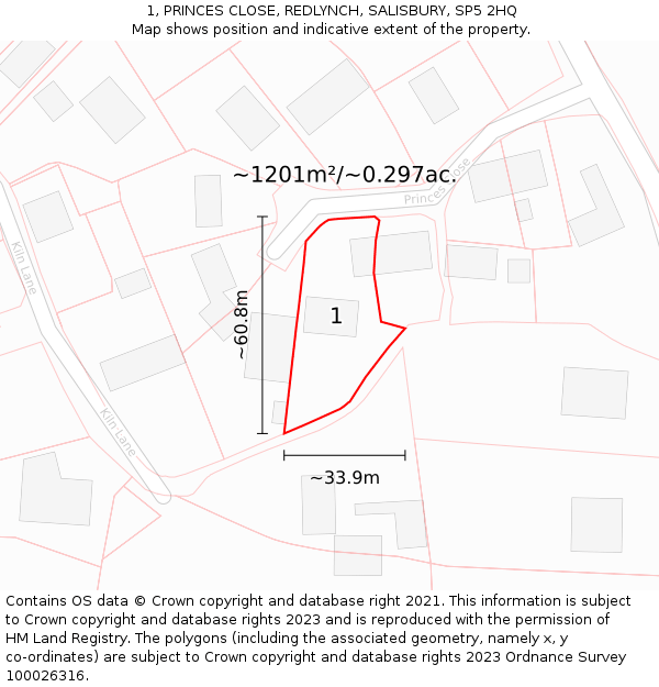 1, PRINCES CLOSE, REDLYNCH, SALISBURY, SP5 2HQ: Plot and title map