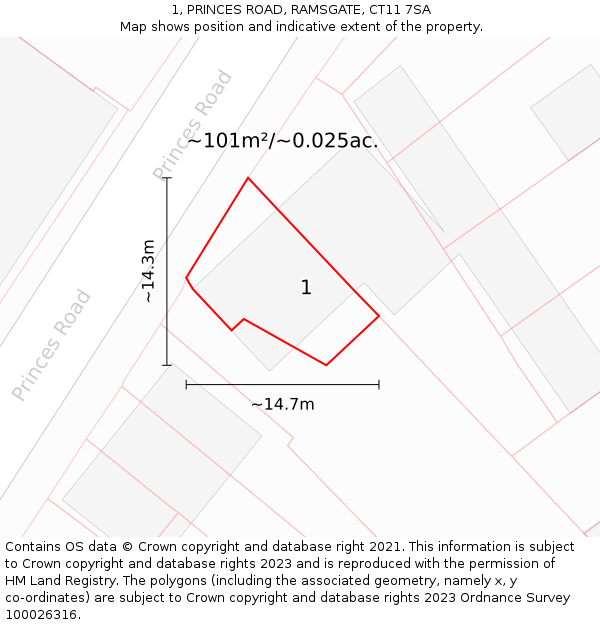 1, PRINCES ROAD, RAMSGATE, CT11 7SA: Plot and title map