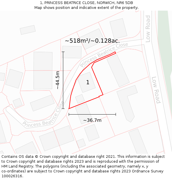 1, PRINCESS BEATRICE CLOSE, NORWICH, NR6 5DB: Plot and title map