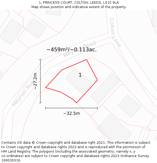 1, PRINCESS COURT, COLTON, LEEDS, LS15 9LA: Plot and title map